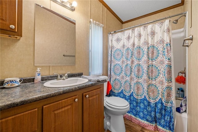 2860 Jack Bryant Cir, Gainesville, GA 30507 - full bathroom with ornamental molding, vanity, toilet, and wood finished floors