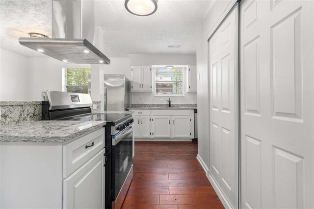 1781 Jajef Ave, Conley, GA 30288 - kitchen featuring a sink, a healthy amount of sunlight, white cabinetry, range hood, and appliances with stainless steel finishes