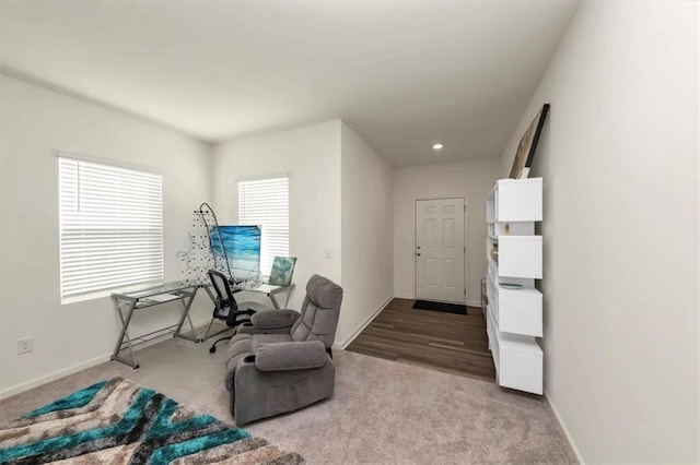 living area with light hardwood / wood-style flooring