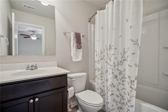 3610 Ansley Manor Ct, Cumming, GA 30028 - bathroom with shower / bath combination with curtain, vanity, toilet, and a ceiling fan