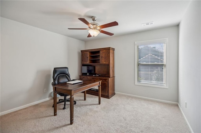 3610 Ansley Manor Ct, Cumming, GA 30028 - home office featuring ceiling fan, light colored carpet, and baseboards