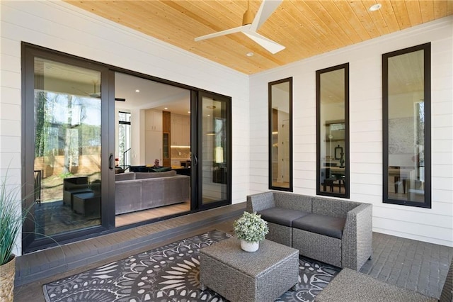 view of patio with ceiling fan and french doors