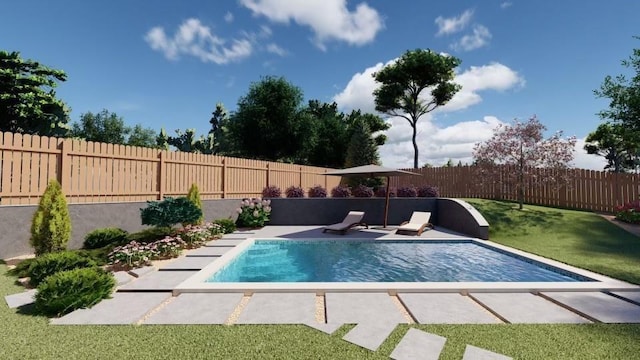 view of pool with a yard and a patio