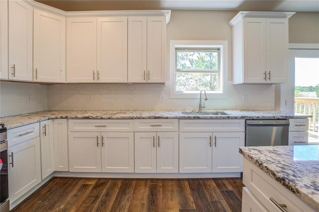 kitchen featuring dishwasher, a wealth of natural light, dark wood-type flooring, and sink