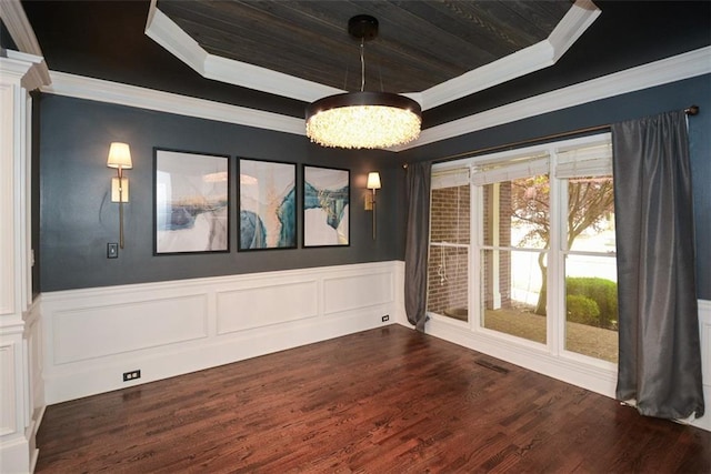204 Maple Creek Chase, Woodstock, GA 30188 - empty room with crown molding, a raised ceiling, wooden ceiling, and a notable chandelier