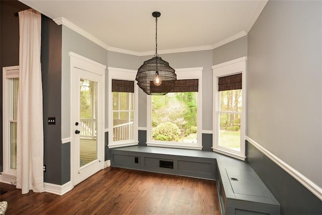 204 Maple Creek Chase, Woodstock, GA 30188 - unfurnished dining area with crown molding and dark wood-style flooring