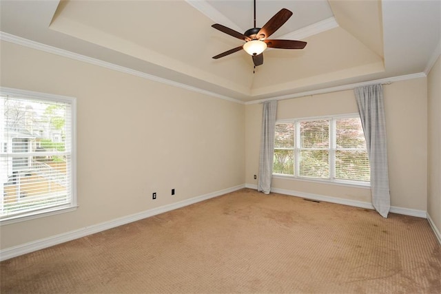 204 Maple Creek Chase, Woodstock, GA 30188 - empty room with a tray ceiling, light colored carpet, a ceiling fan, visible vents, and baseboards
