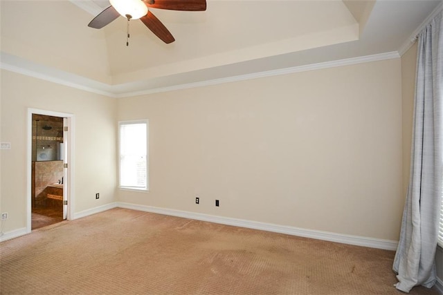 204 Maple Creek Chase, Woodstock, GA 30188 - unfurnished bedroom featuring ensuite bathroom, a tray ceiling, ornamental molding, light carpet, and baseboards