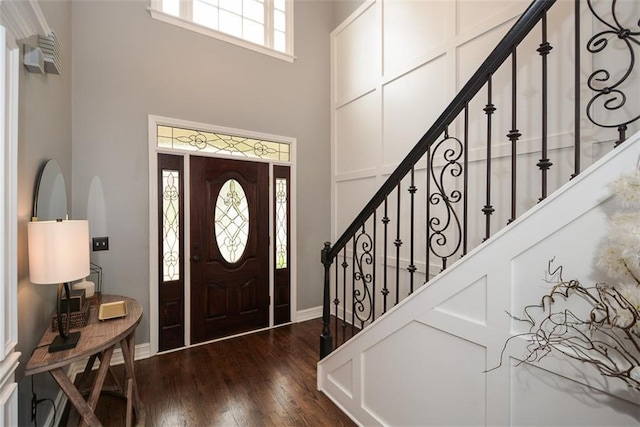 204 Maple Creek Chase, Woodstock, GA 30188 - entrance foyer featuring stairway, a high ceiling, and dark wood-style floors
