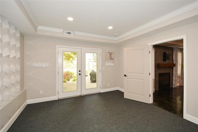 204 Maple Creek Chase, Woodstock, GA 30188 - spare room with ornamental molding, visible vents, recessed lighting, french doors, and baseboards