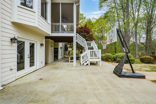 204 Maple Creek Chase, Woodstock, GA 30188 - view of patio with french doors, stairway, and a ceiling fan