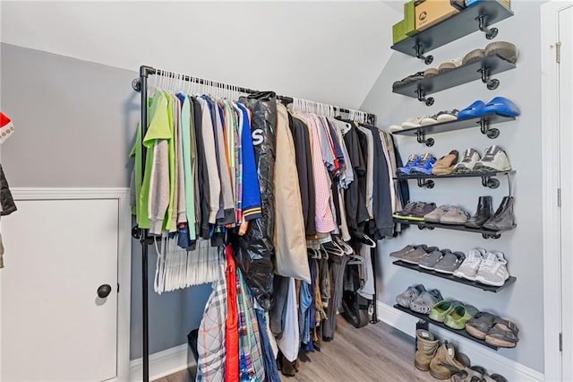 walk in closet featuring wood-type flooring