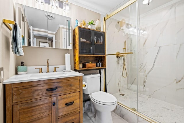 1 Biscayne Dr NW Unit 804, Atlanta, GA 30309 - full bathroom with ornamental molding, vanity, toilet, and a marble finish shower