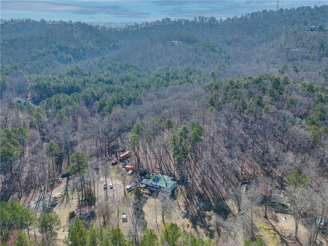 birds eye view of property with a forest view