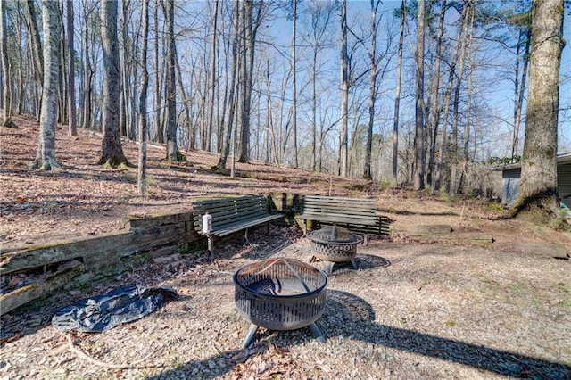 view of yard featuring an outdoor fire pit