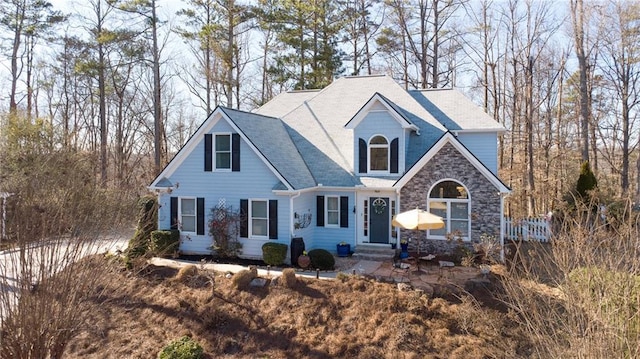 view of front facade with stone siding