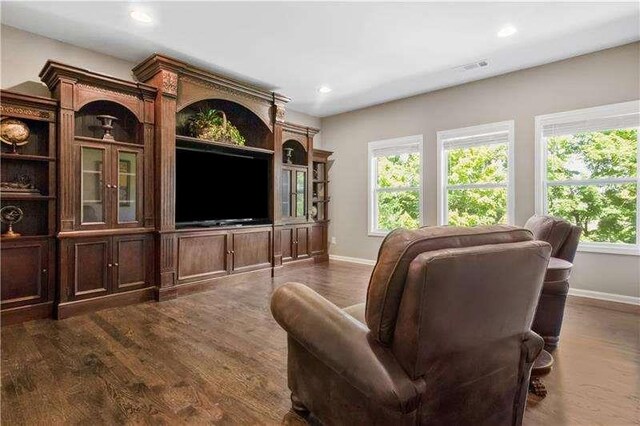 living room with dark wood-type flooring