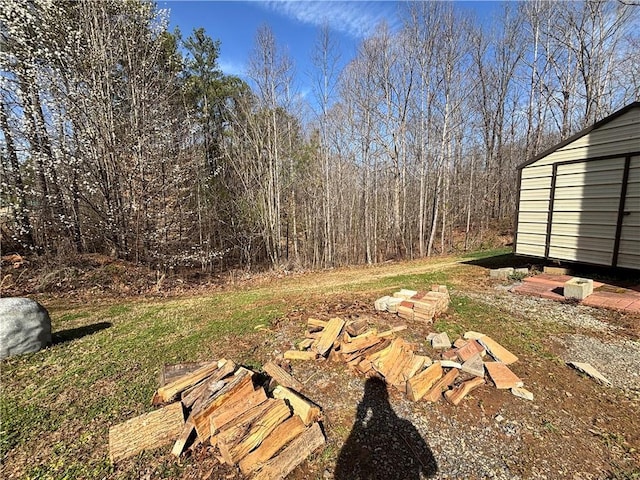 view of yard with an outbuilding and a shed