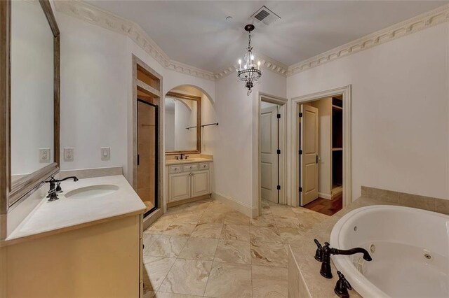 4853 Stonehall Pl, Atlanta, GA 30339 - full bathroom with two vanities, a whirlpool tub, and a stall shower