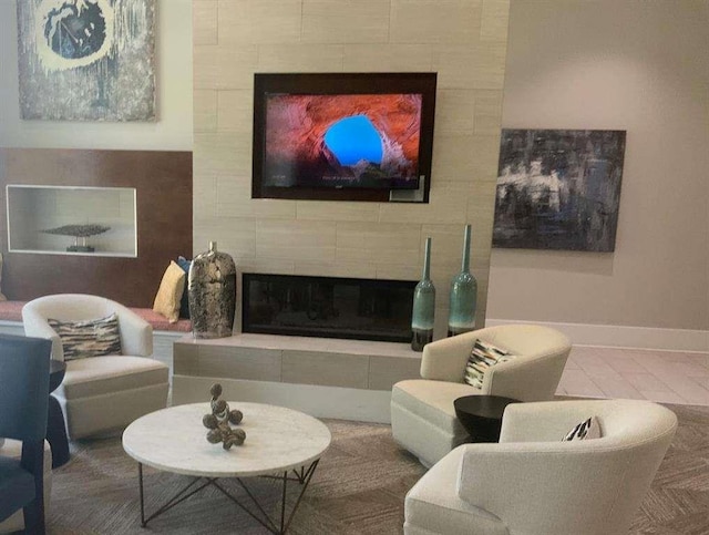 1117 Cordia Ave, Atlanta, GA 30318 - living area featuring a fireplace and baseboards