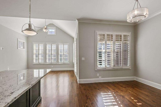 1117 Cordia Ave, Atlanta, GA 30318 - unfurnished dining area featuring ceiling fan, wood finished floors, and lofted ceiling