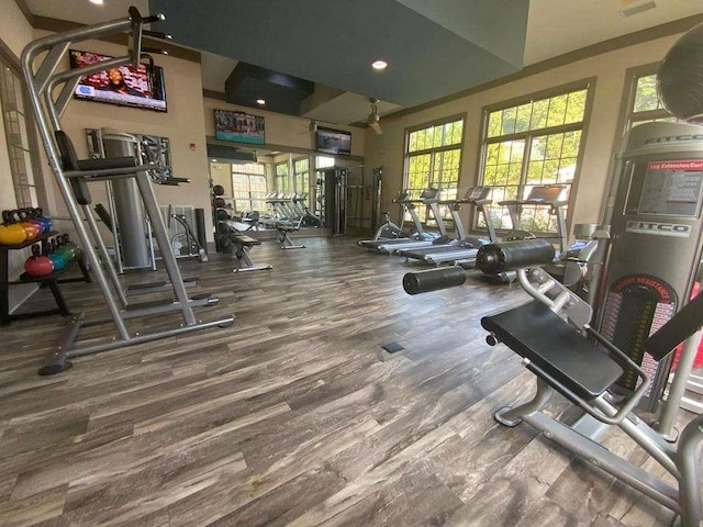1117 Cordia Ave, Atlanta, GA 30318 - exercise room featuring wood finished floors and recessed lighting
