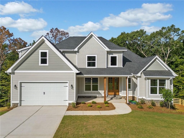 view of front of house with a front yard and covered porch