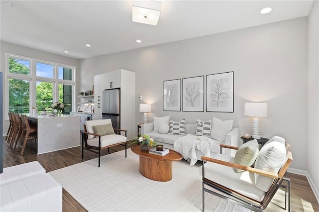 living room featuring sink and hardwood / wood-style flooring