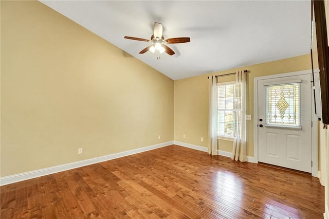 209 Jacobs Way, Jasper, GA 30143 - entrance foyer with ceiling fan, lofted ceiling, and wood finished floors