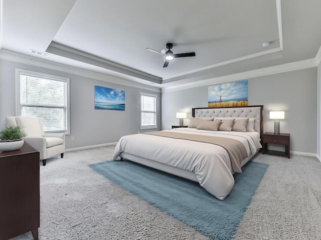 212 Torch Dr, Acworth, GA 30102 - bedroom with a tray ceiling, crown molding, carpet flooring, and ceiling fan