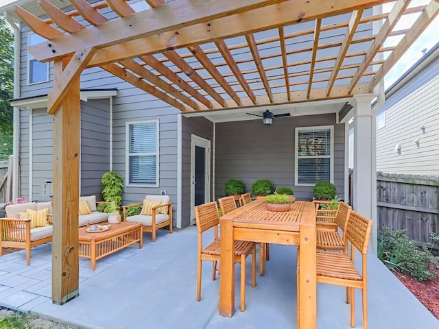212 Torch Dr, Acworth, GA 30102 - view of patio with a pergola, an outdoor living space, a ceiling fan, and outdoor dining area