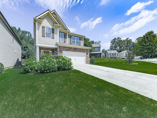 212 Torch Dr, Acworth, GA 30102 - craftsman-style house with stone siding, concrete driveway, a garage, and a front yard