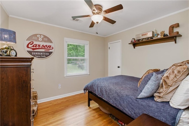 3110 Springdale Park Cir, Gainesville, GA 30506 - bedroom featuring light wood-style flooring, baseboards, ornamental molding, and a ceiling fan