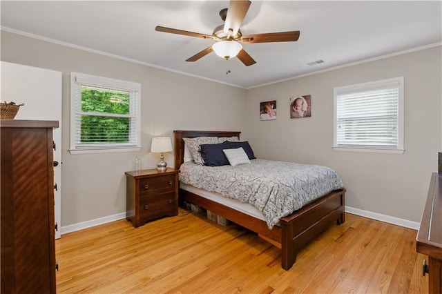 3110 Springdale Park Cir, Gainesville, GA 30506 - bedroom featuring light wood-style floors, baseboards, crown molding, and a ceiling fan