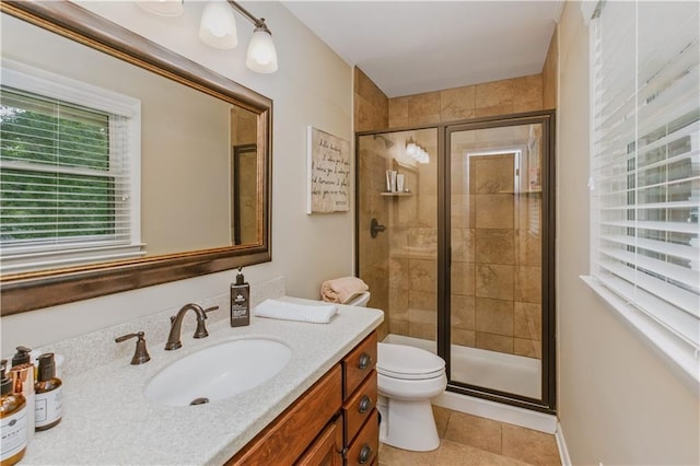 3110 Springdale Park Cir, Gainesville, GA 30506 - bathroom with a shower stall, tile patterned flooring, toilet, and vanity