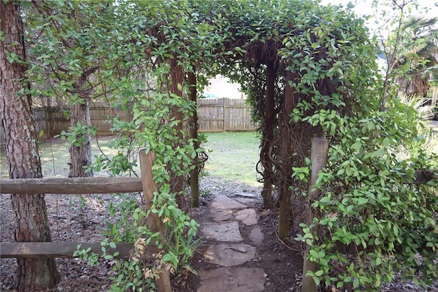 view of yard with a fenced backyard