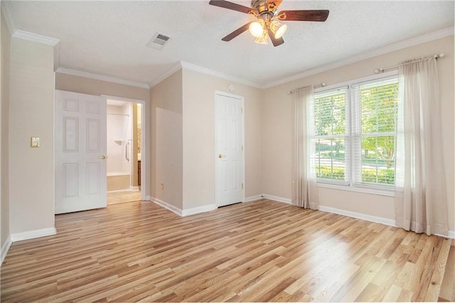 205 Peachtree Forest Ter, Peachtree Corners, GA 30092 - unfurnished bedroom featuring light wood-type flooring, ceiling fan, ornamental molding, and a textured ceiling