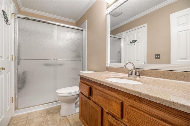 205 Peachtree Forest Ter, Peachtree Corners, GA 30092 - bathroom featuring vanity, a stall shower, and ornamental molding
