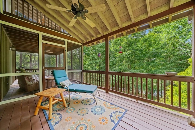 85 Misty Hollow Rdg, Ellijay, GA 30536 - wooden terrace with a ceiling fan and a sunroom