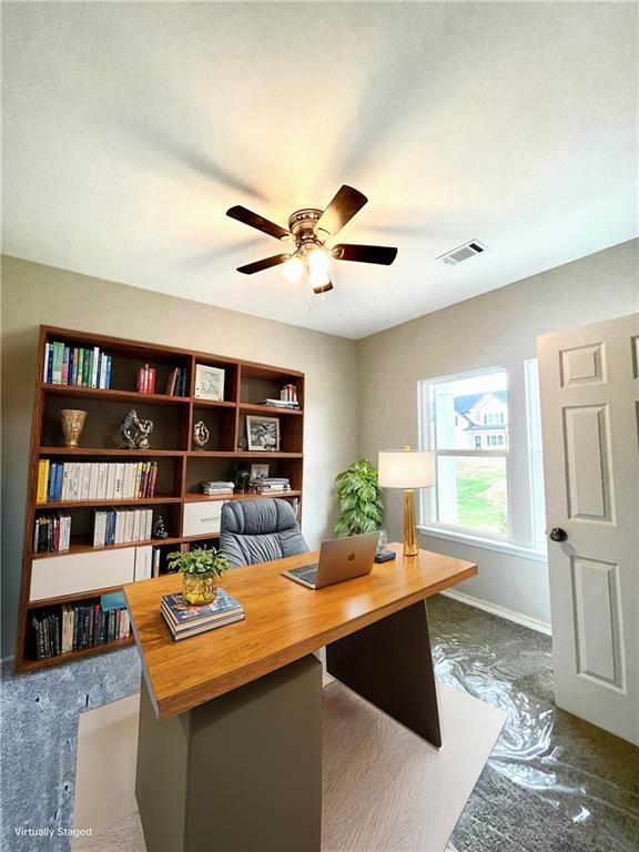 home office with ceiling fan