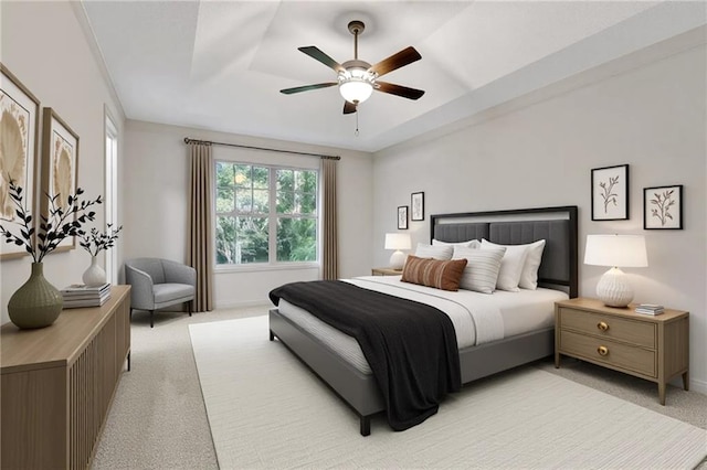 733 Wesley Chapel Rd, Villa Rica, GA 30180 - bedroom with light colored carpet, a tray ceiling, and ceiling fan