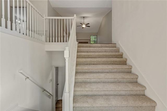 733 Wesley Chapel Rd, Villa Rica, GA 30180 - stairs with a ceiling fan and lofted ceiling