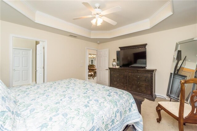 2623 Grapevine Cir Unit 602, Cumming, GA 30041 - bedroom with a ceiling fan, a tray ceiling, visible vents, and ornamental molding