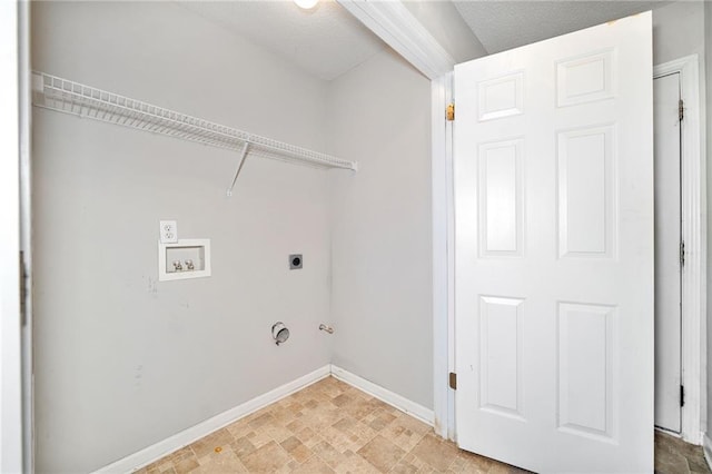 laundry room with hookup for a washing machine, hookup for a gas dryer, laundry area, baseboards, and electric dryer hookup