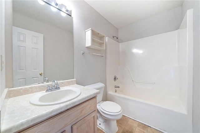 bathroom with shower / bath combination, vanity, and toilet