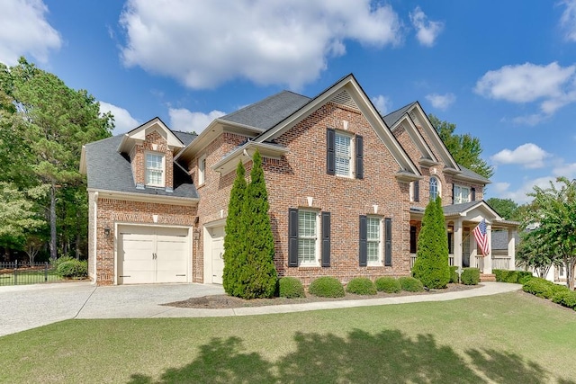 view of front facade with a front lawn and a garage