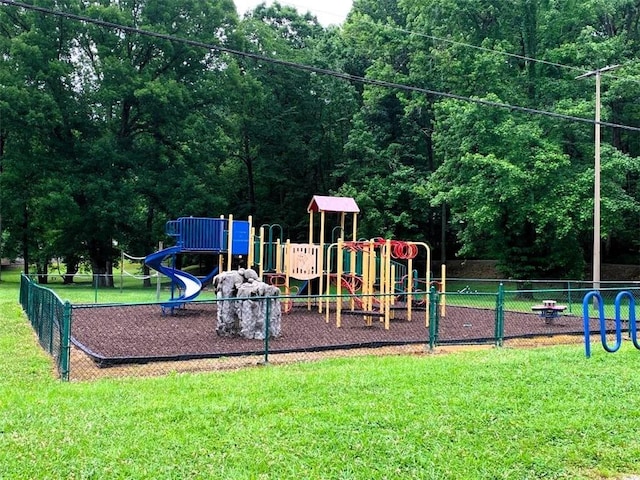 view of play area with a yard