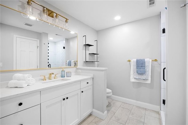 1251 Pierce Ave, Smyrna, GA 30080 - bathroom featuring vanity, a shower stall, recessed lighting, and marble look tile flooring