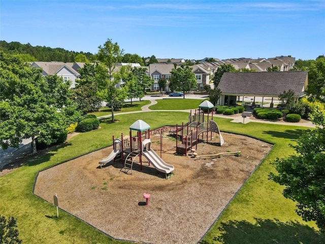 view of jungle gym with a yard