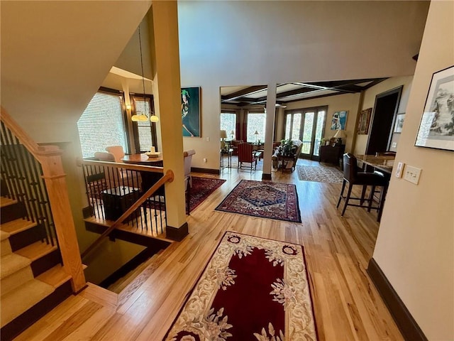 136 Timothy Park Ln, Athens, GA 30606 - corridor with wood finished floors, stairs, and baseboards